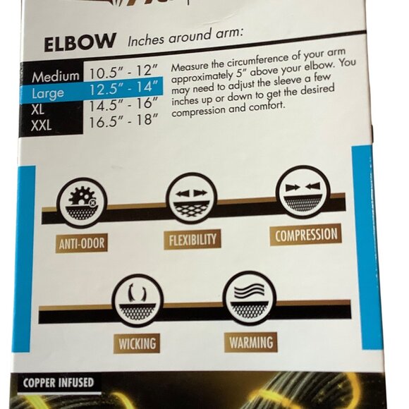 Copper Fit Compression Elbow Sleeve Large Unisex Copper Infused Anti-Odor Fabric - Picture 6 of 8